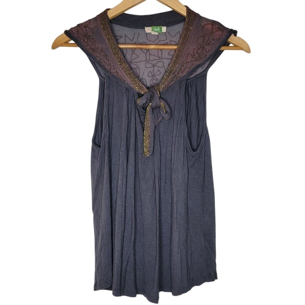 Ett:twa‎ Anthropologie Small Gray / Red Beaded Embellished Tie Front Tank Top S